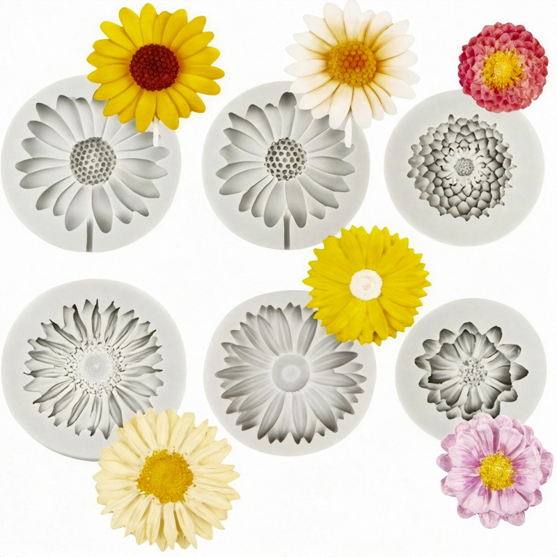Soap Making Molds - 6 ชิ้น，แม่พิมพ์ซิลิโคนลายดอกทานตะวันเดซี่，แม่พิมพ์ตกแต่งดอกไม้ 3 มิติ，แม่พิมพ์เทียนเรซิ่น DIY สบู่,