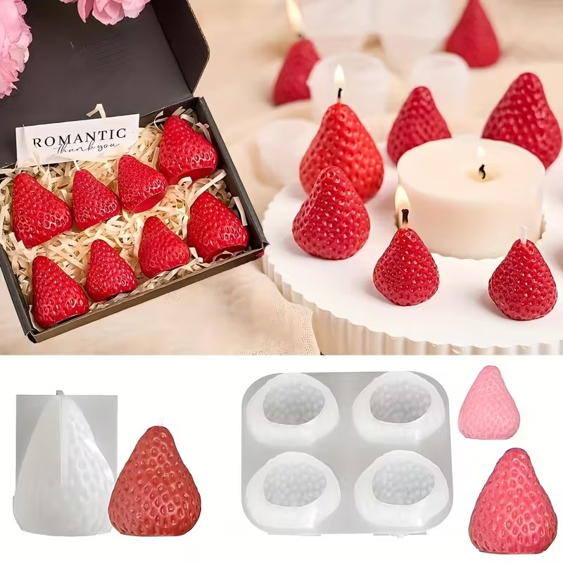 Soap Making Molds - แม่พิมพ์เทียนซิลิโคนรูปสตรอว์เบอร์รี่ สำหรับทำสบู่อโรมาเธอราพี งานเรซิ่น ของขวัญวันวาเลนไทน์ งานแต่งงาน วันเกิด