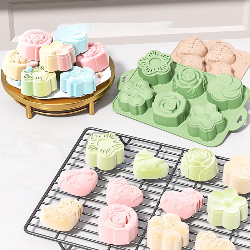 Soap Making Jelly - แม่พิมพ์ซิลิโคนรูปดอกไม้ SU, 6 ช่อง รูปทรงดอกไม้หลากหลายแบบ สำหรับทำช็อกโกแลต