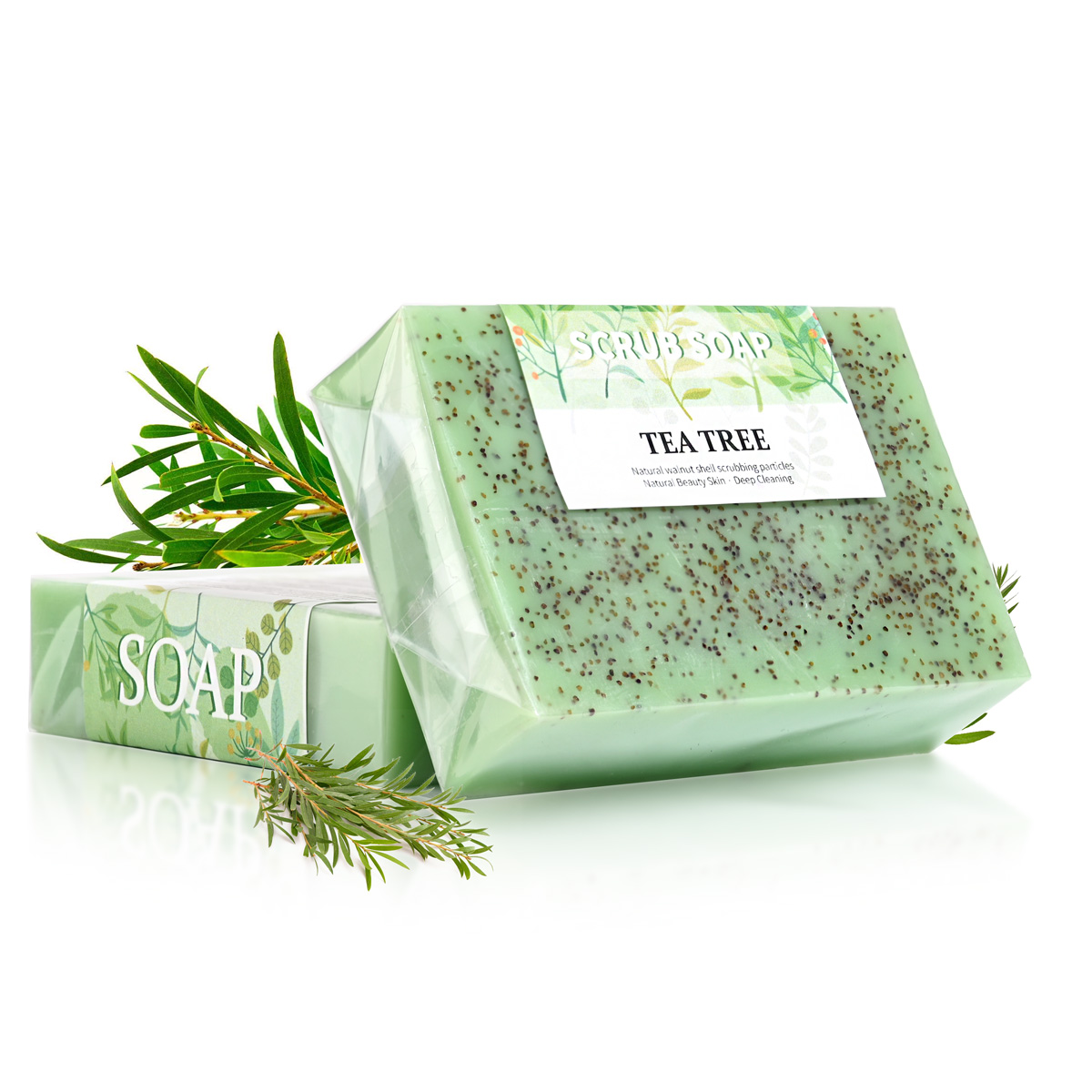 Essential Oil Soap - M+100G สบู่ฟองน้ำมันทีทรี ครีมไวท์เทนนิ่งทำมือจากธรรมชาติ ช่วยผลัดเซลล์ผิวและลดสิว ยอดขายอันดับหนึ่ง