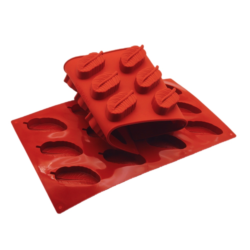 Soap Making Equipment - แม่พิมพ์ซิลิโคนรูปขนนก 12 หลุม สำหรับทำช็อกโกแลต พัฟเค้ก บิสกิต