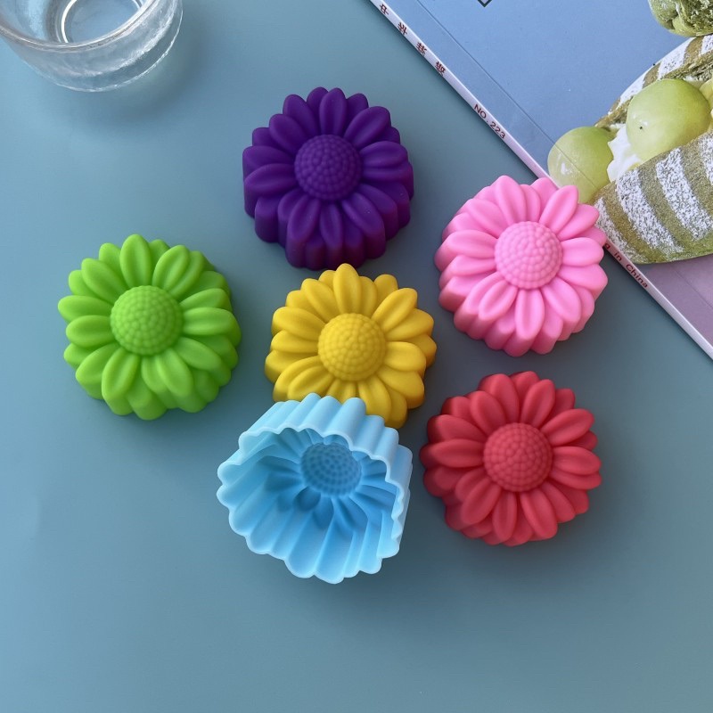 Soap Making Molds - ชุดแม่พิมพ์ซิลิโคนลายดอกไม้ 6 ชิ้น ไม่ติดกระทะ สำหรับทำช็อกโกแลต พุดดิ้ง