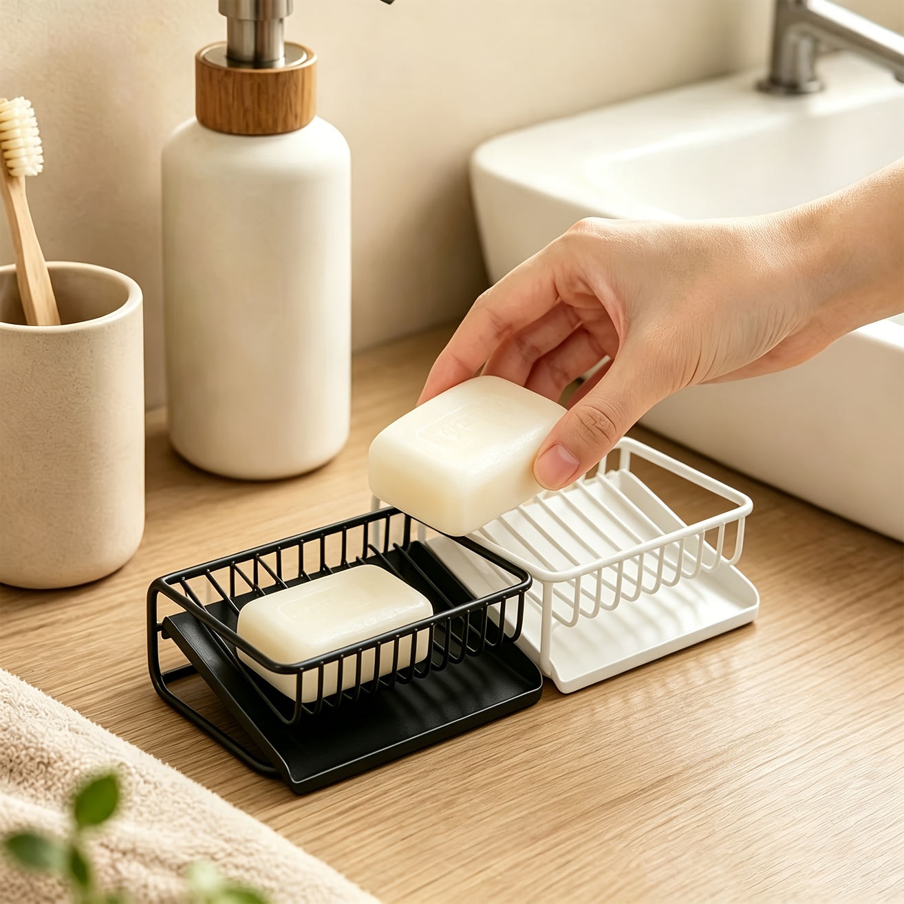 Soap Making Tray - ที่วางสบู่พลาสติก 1 ชิ้น พร้อมถาดระบายน้ำ ที่วางสบู่แบบตั้งพื้น มุมเอียง